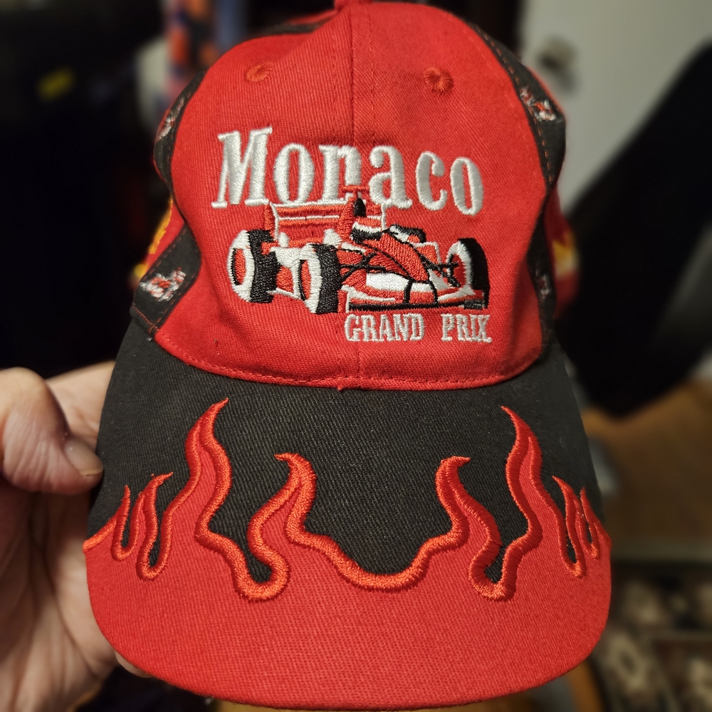 Red Monaco Grand Prix Cap with Flame Design
